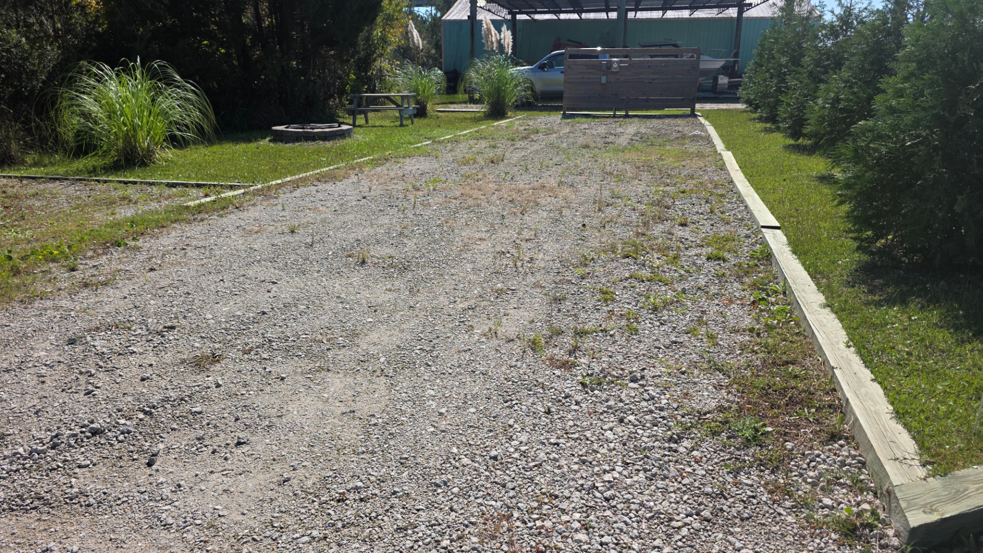 Core Creek site CCR2-121 with a gravel pad, picnic table and fire pit