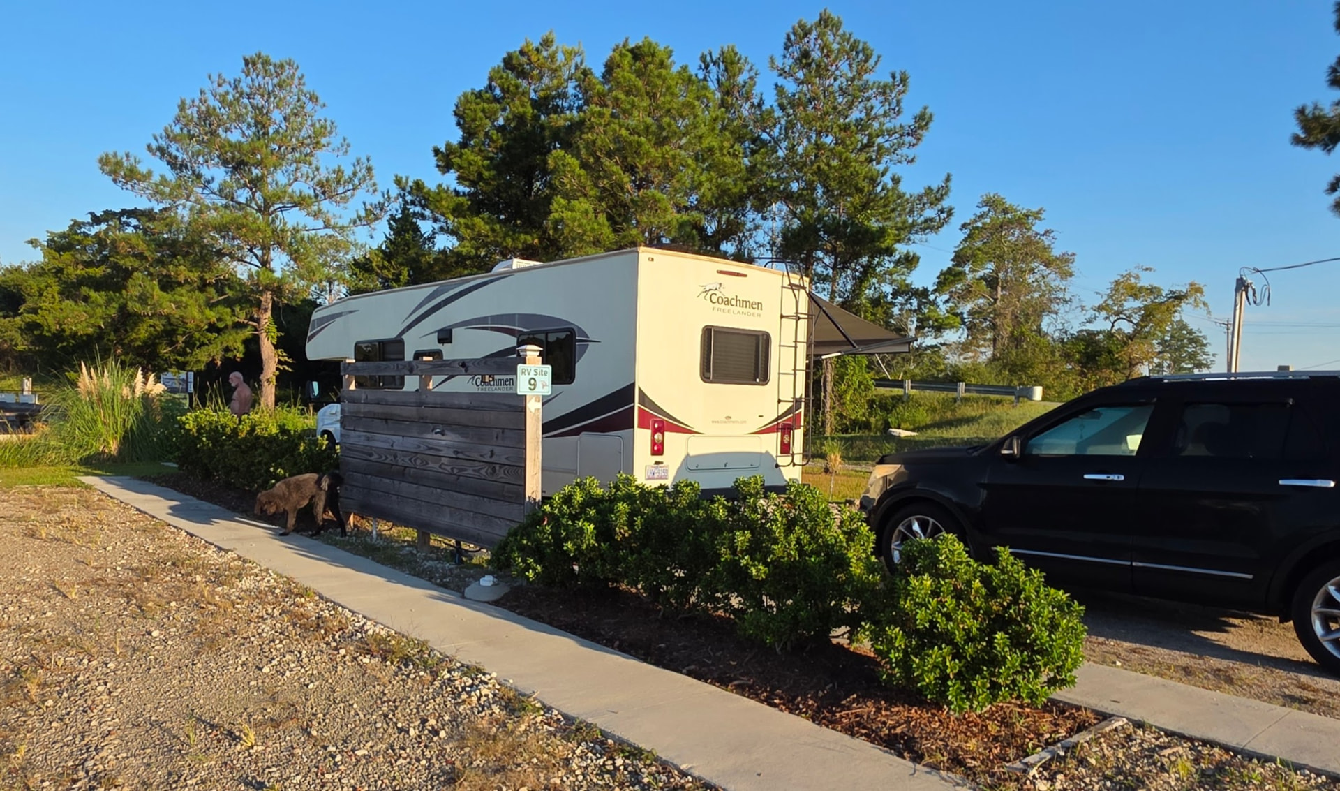 Coachmen motorhome parked on Core Creek site CCR10-104
