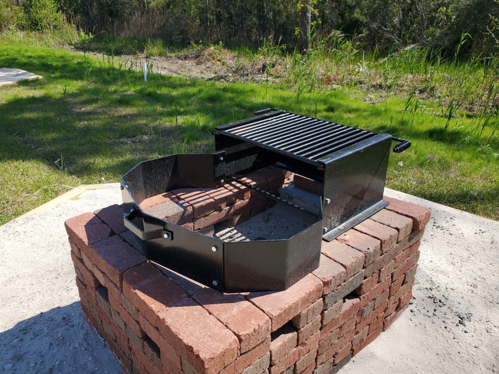 Fire pit at a back-in RV site