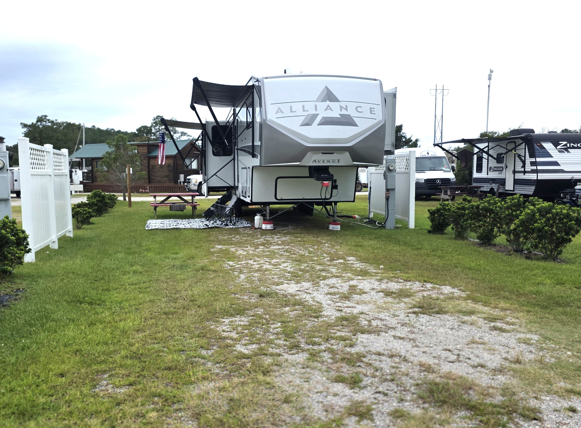 RV site 11 occupied by a fifth-wheel camper