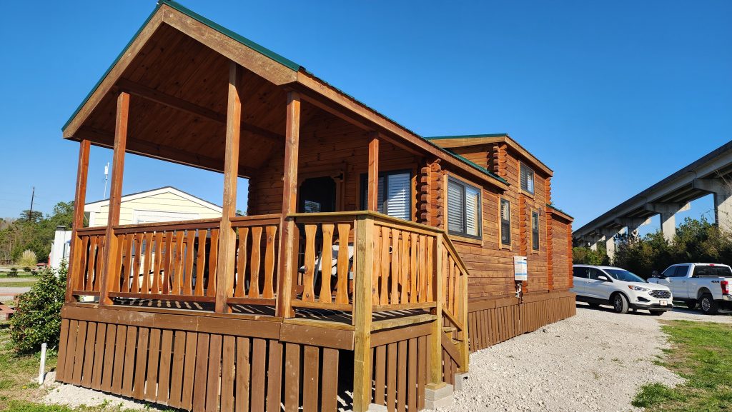 Front and side view of a Cozy Cabin on the Coast